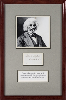 1885 Frederick Douglass Signed & Inscribed Cut With Photo In 9.5 x 14 Framed Display (JSA)